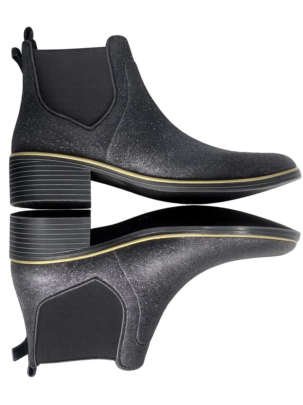 Kate Spade Sedgwick Chelsea Glitter Rain Boots Sz 7 Black Bow Gold Detail NWOB